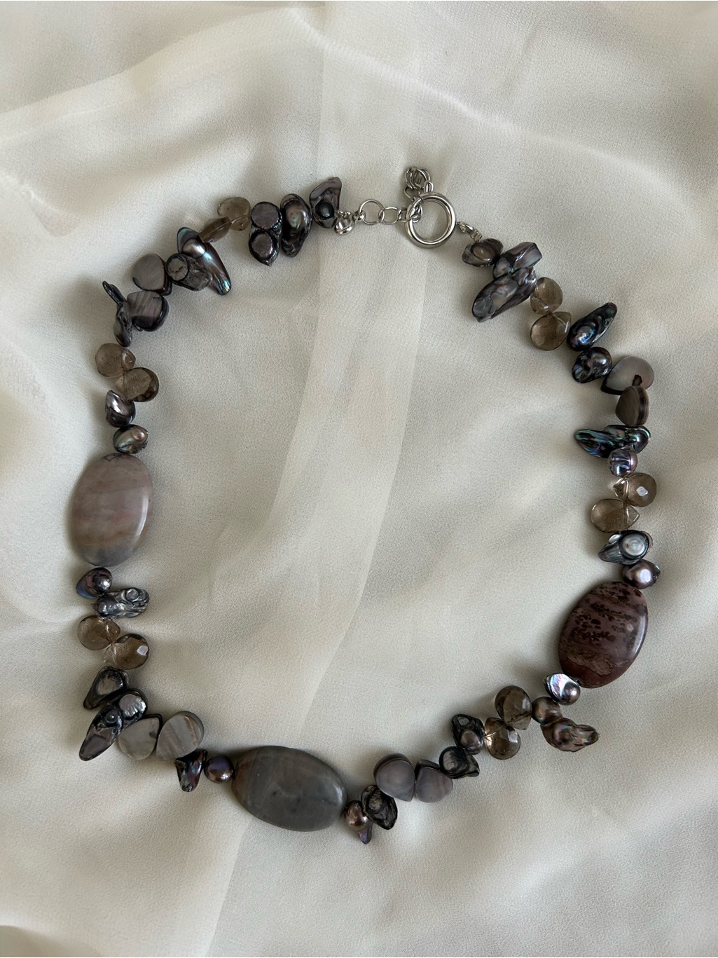 Vintage Natural Stone  Motherofpearl Necklace Earthy Mixed Beads
